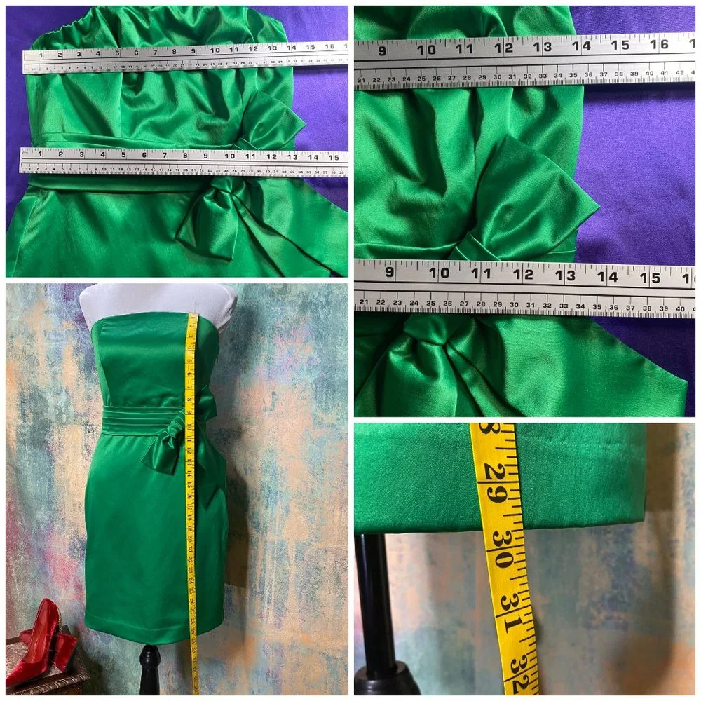 The Limited Strapless Emerald Green Satin Dress with Waist Bow - Picture 7 of 8